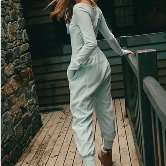 Free People Movement Make It Count Fleece Jumpsuit in Arctic Snow NWOT - Picture 5 of 6